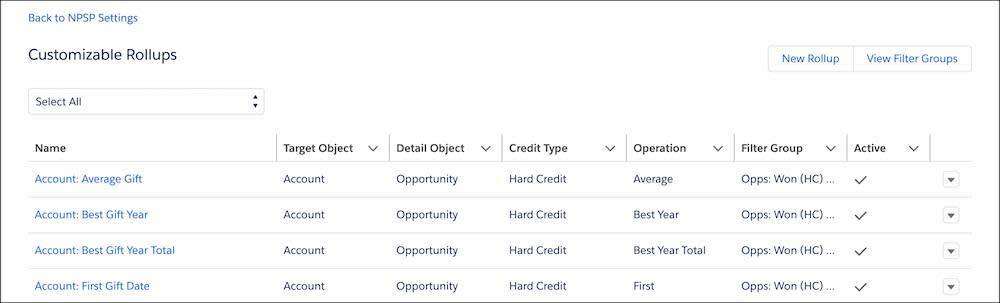 Customizable rollups settings page