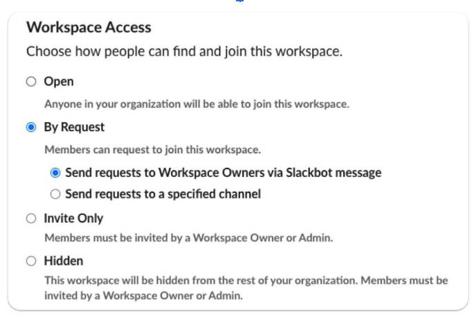 Workspace access settings.