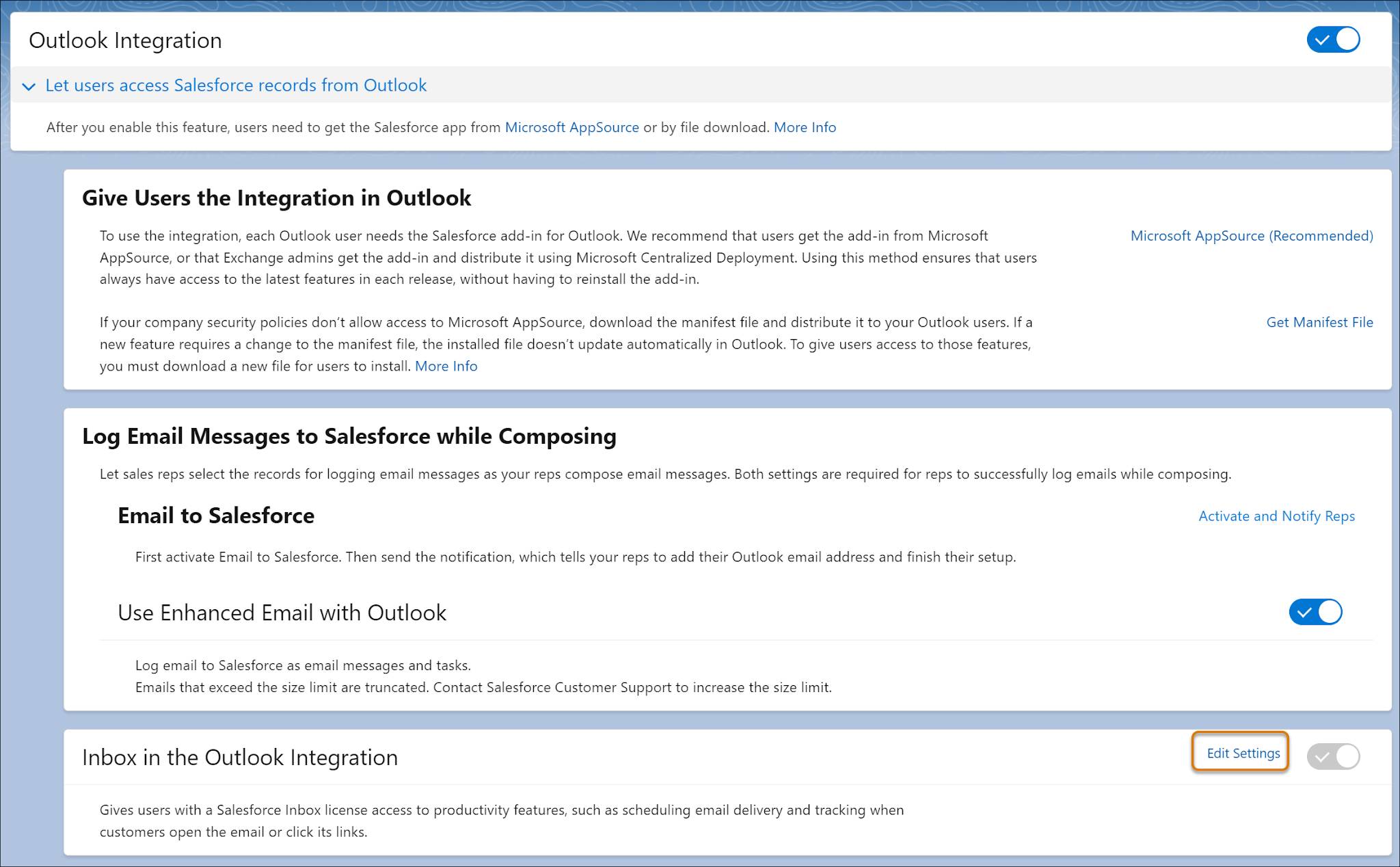 Window of Outlook Integration and Sync setup