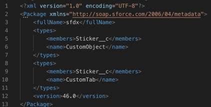 Package.xml declaring specific metadata components and types.