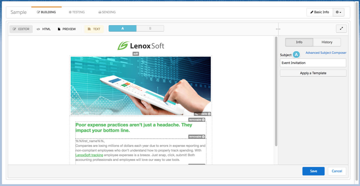Web セミナー招待メールのバージョン A で変更された件名行が表示される。