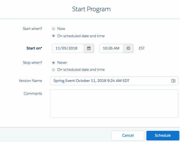 This program is scheduled to start on 11/05/2018 at 10:26 pm and stop never.