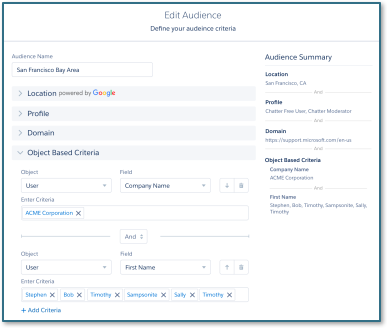 Configurar direcionamento de público no Salesforce