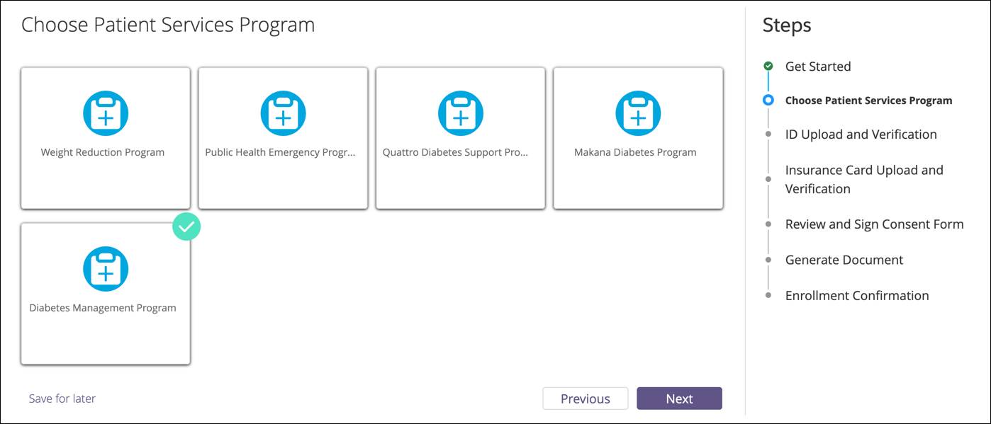 Choose Patient Services Program step of guided workflow.