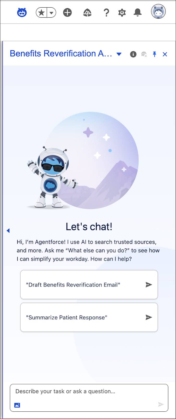 評価メールを生成するオプションが表示された Agentforce アクション。