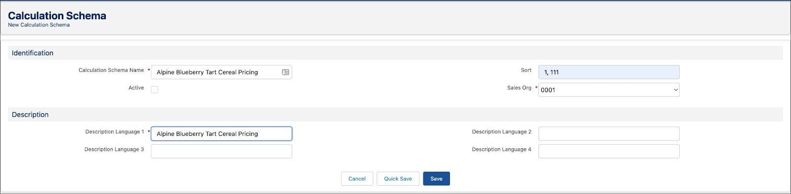 The New Calculation Schema page showing the options to create a calculation schema.