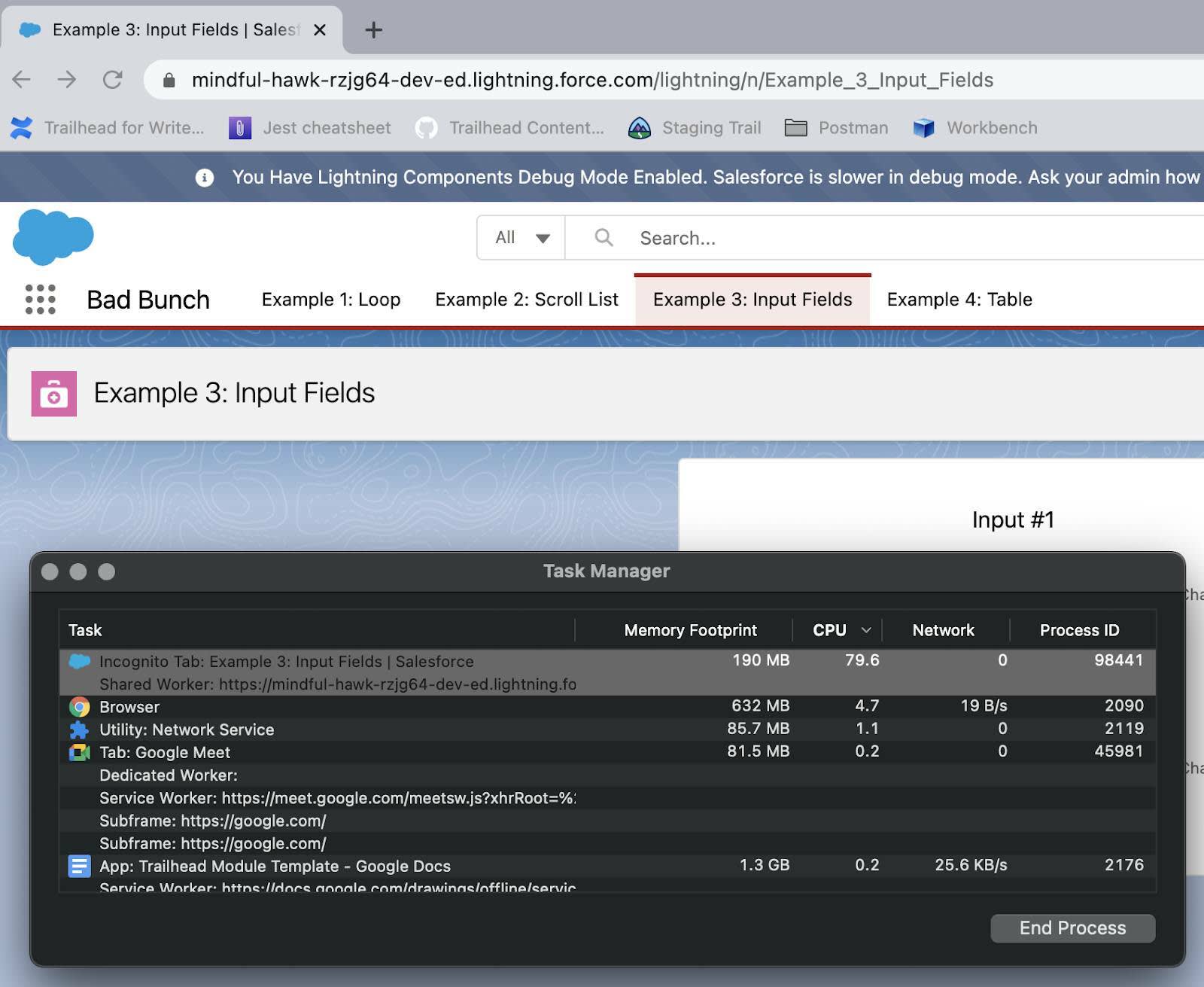 Task Manager with an item selected and the End Process button active.