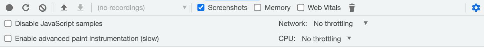 Performance options toolbar buttons described in the table that follows.