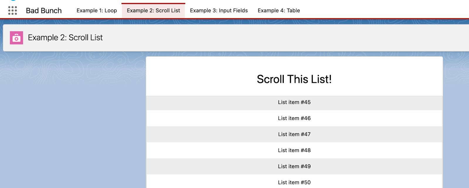 Exemple 2 : liste déroulante avec la liste défilée vers le bas.