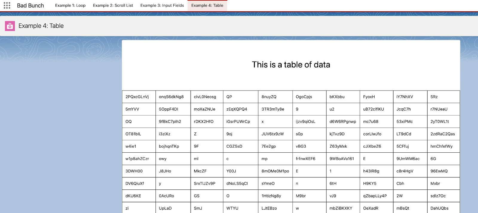 Exemple 4 : tableau affiché avec beaucoup de données.