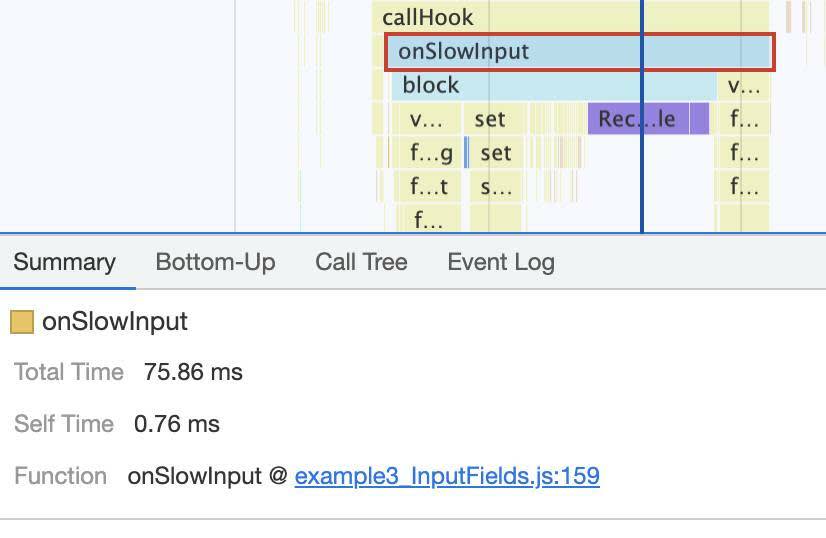 Painel Summary (Resumo) com link para example3_InputFields.js.