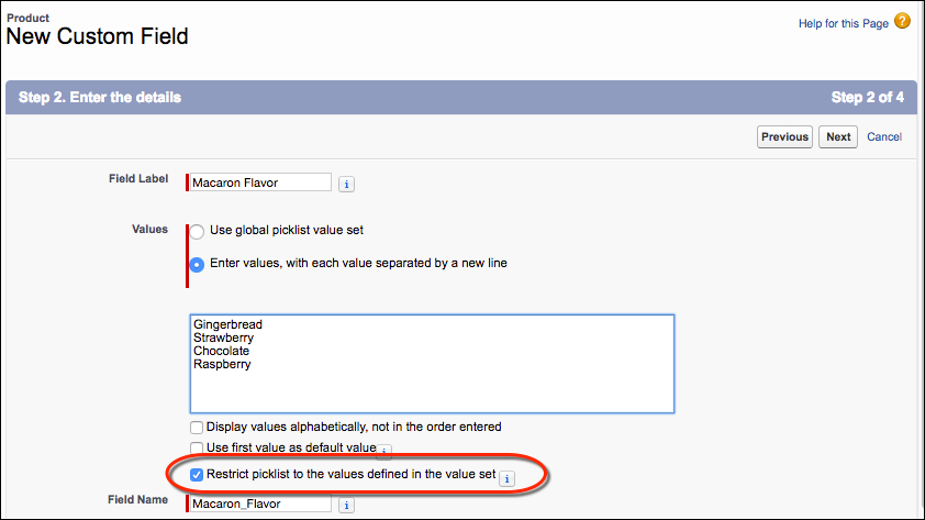 Option de restriction des options de la liste de sélection