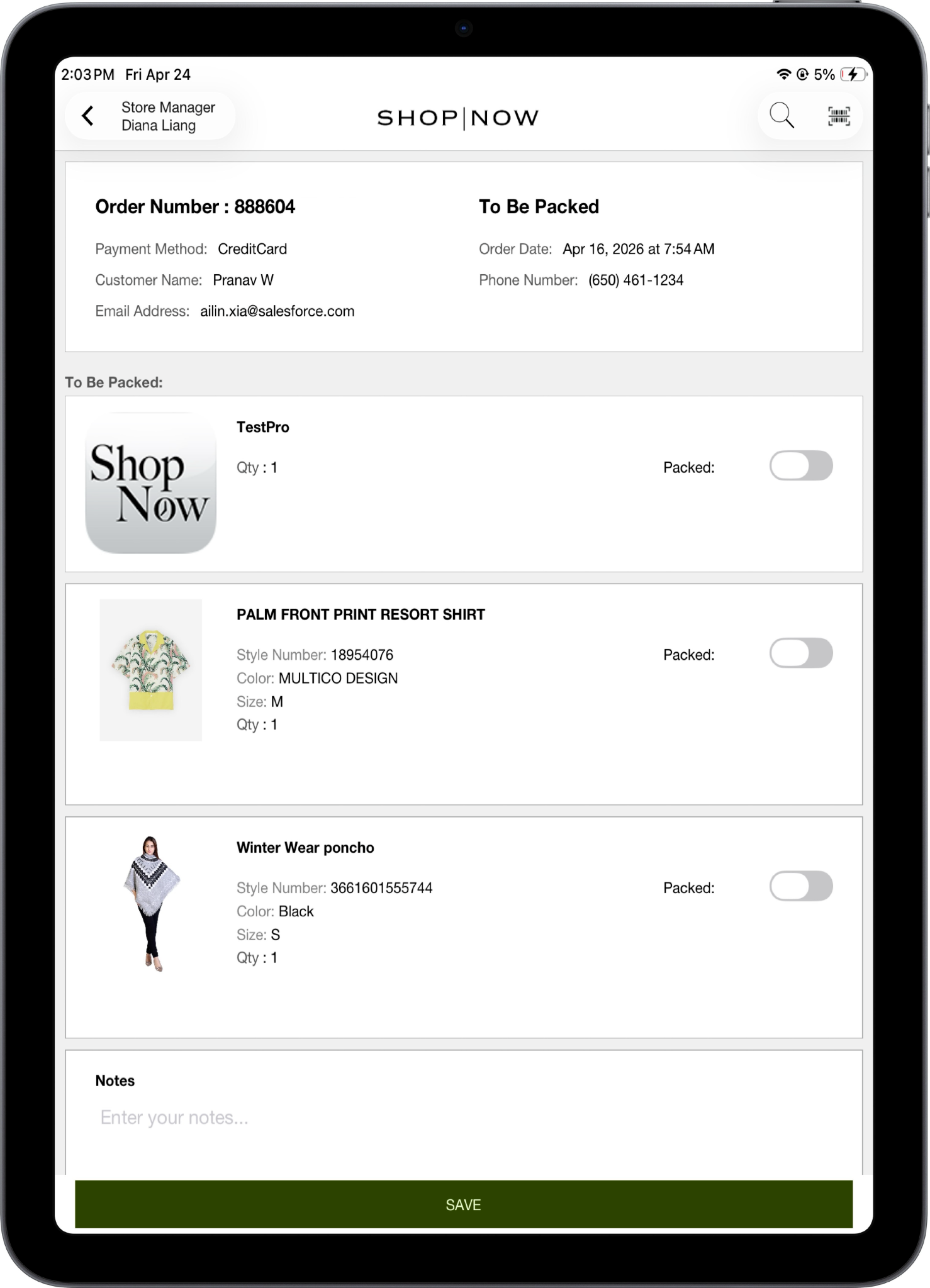 POS on a tablet