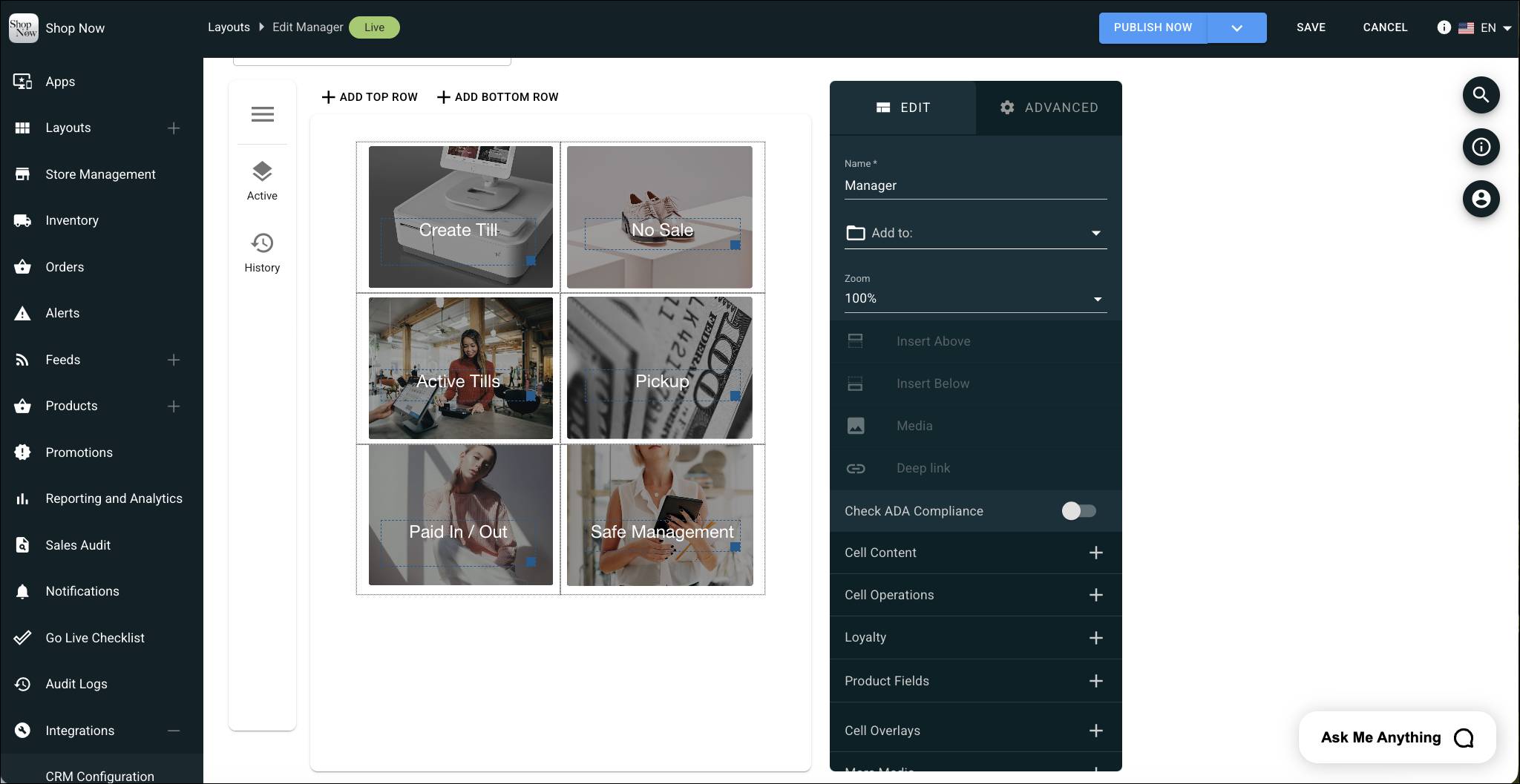 POS screen layout