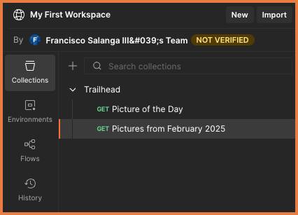 My First Workspace collection Trailhead with Picture of the Day and Pictures from February 2025