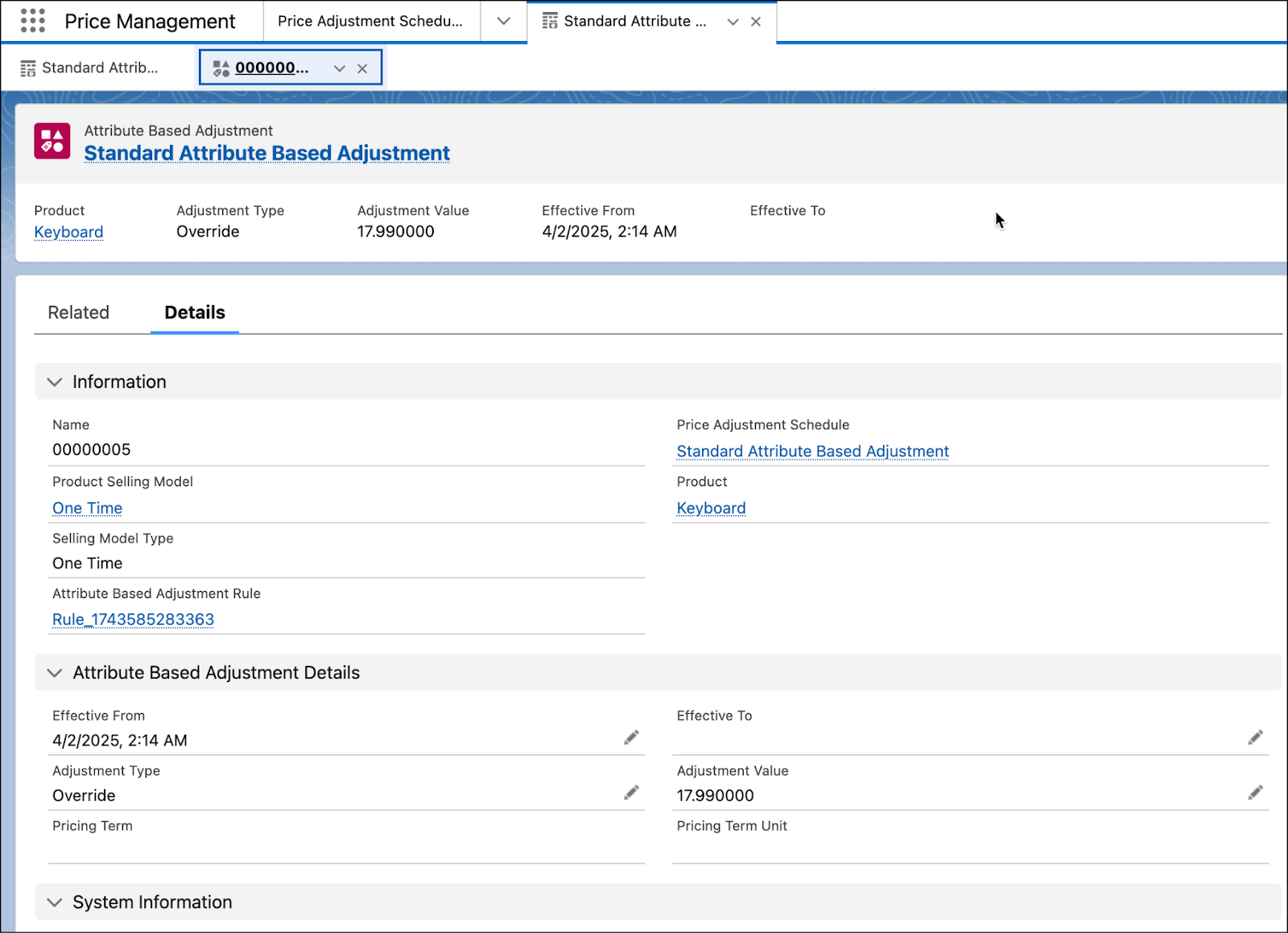 Attribute-based adjustment for the Keyboard product.