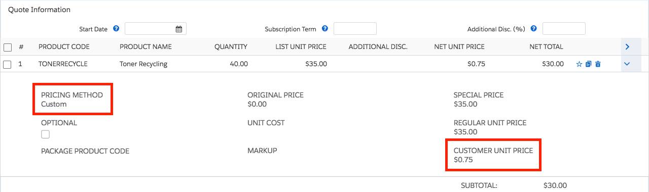 Quote Line Editor with drawer open