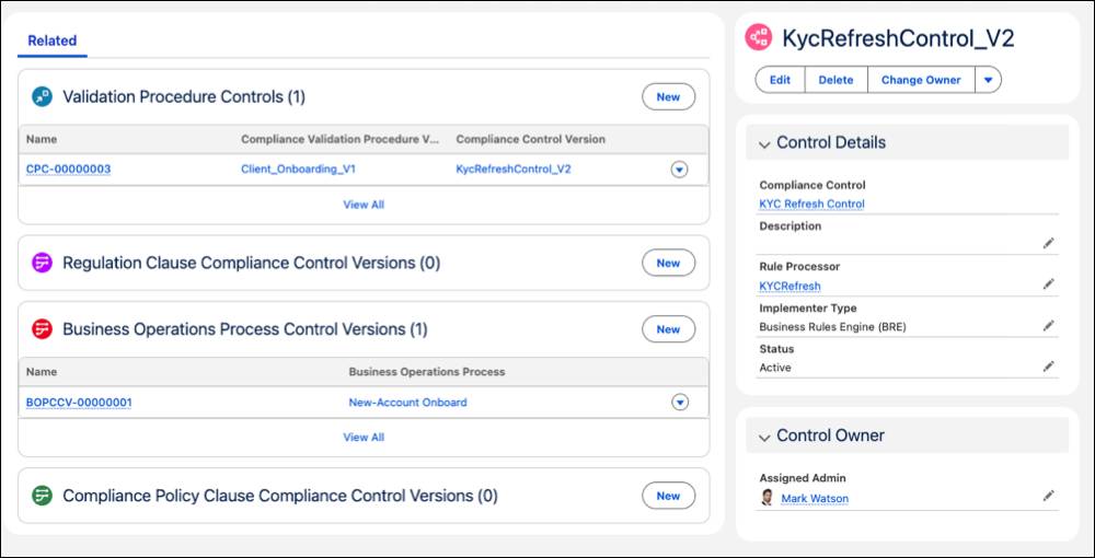The record relates to a validation procedure control and a business operations process control version.