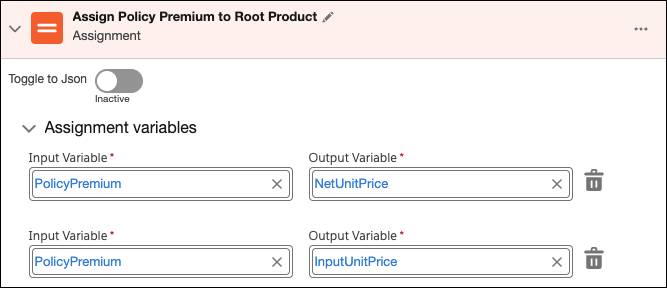 Assignment step in which policy premium is assigned to outputs for the quote.