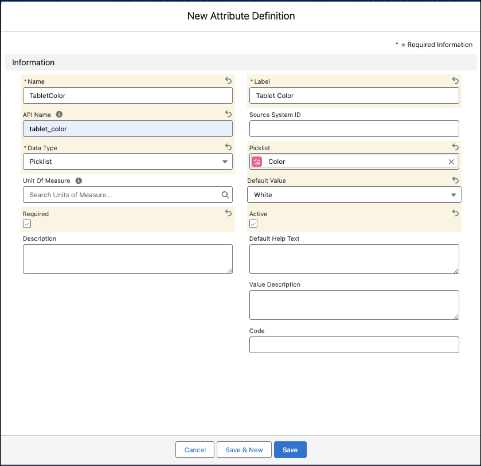New Attribute definition window.