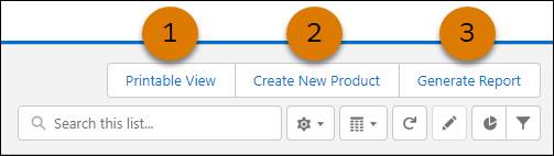 Printable View, Create New Product, and Generate Report buttons in Product Designer header.