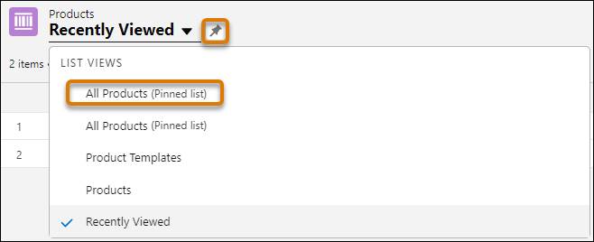 All Products pinned in the List Views dropdown.