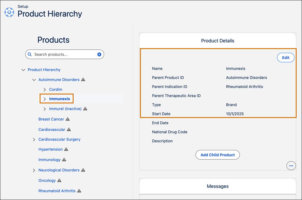 The Product Hierarchy tree in Setup.