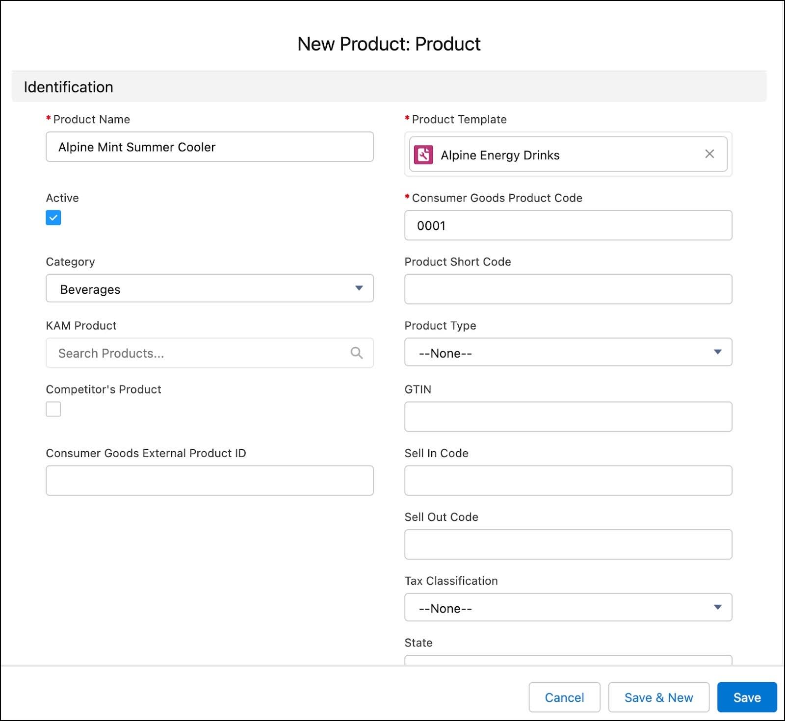 The New Product: Product window showing the options to create a product.