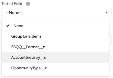Tested Field picklist expanded to show AccountIndustry__c