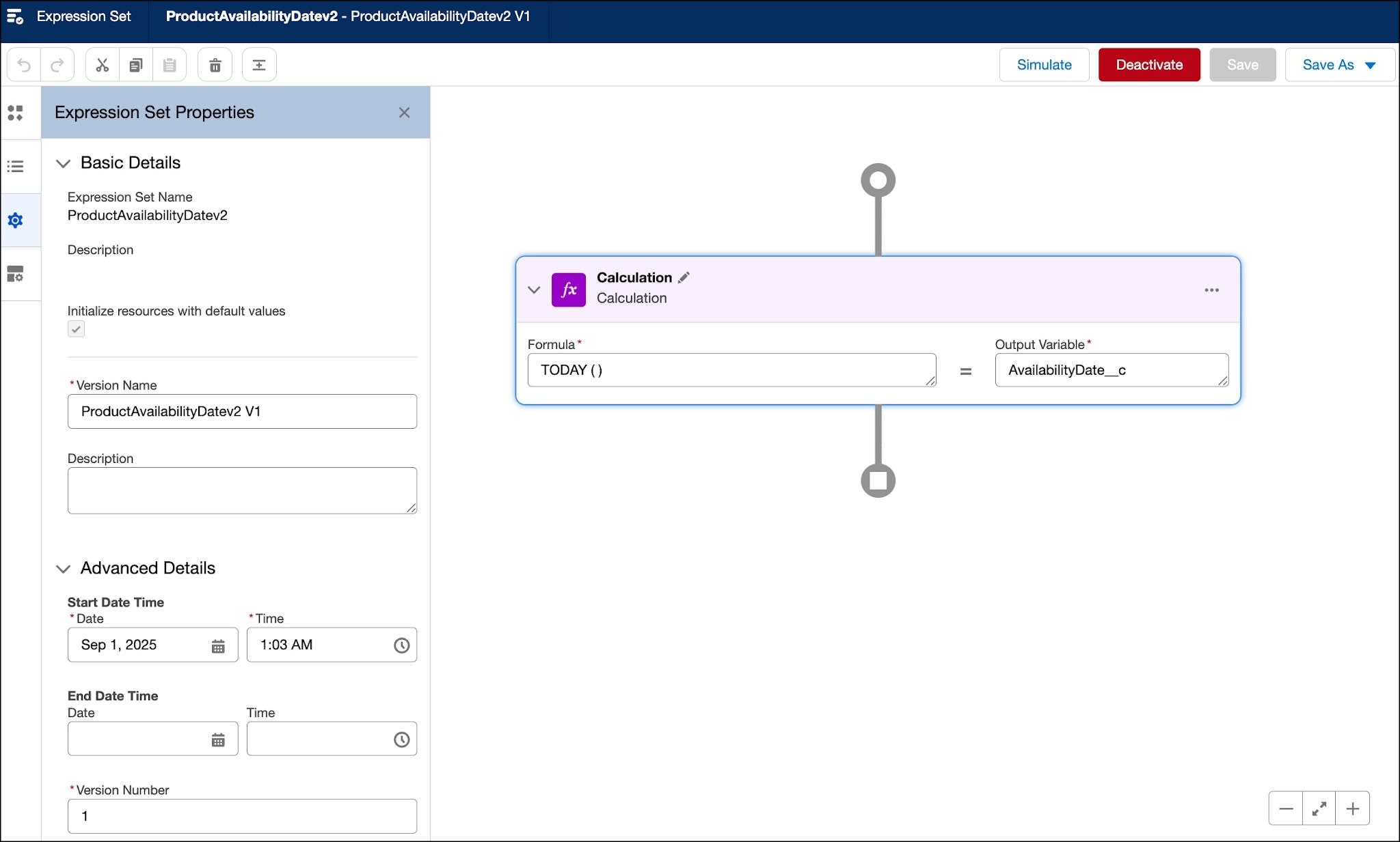The expression set for setting availability date in a deep cloned product.
