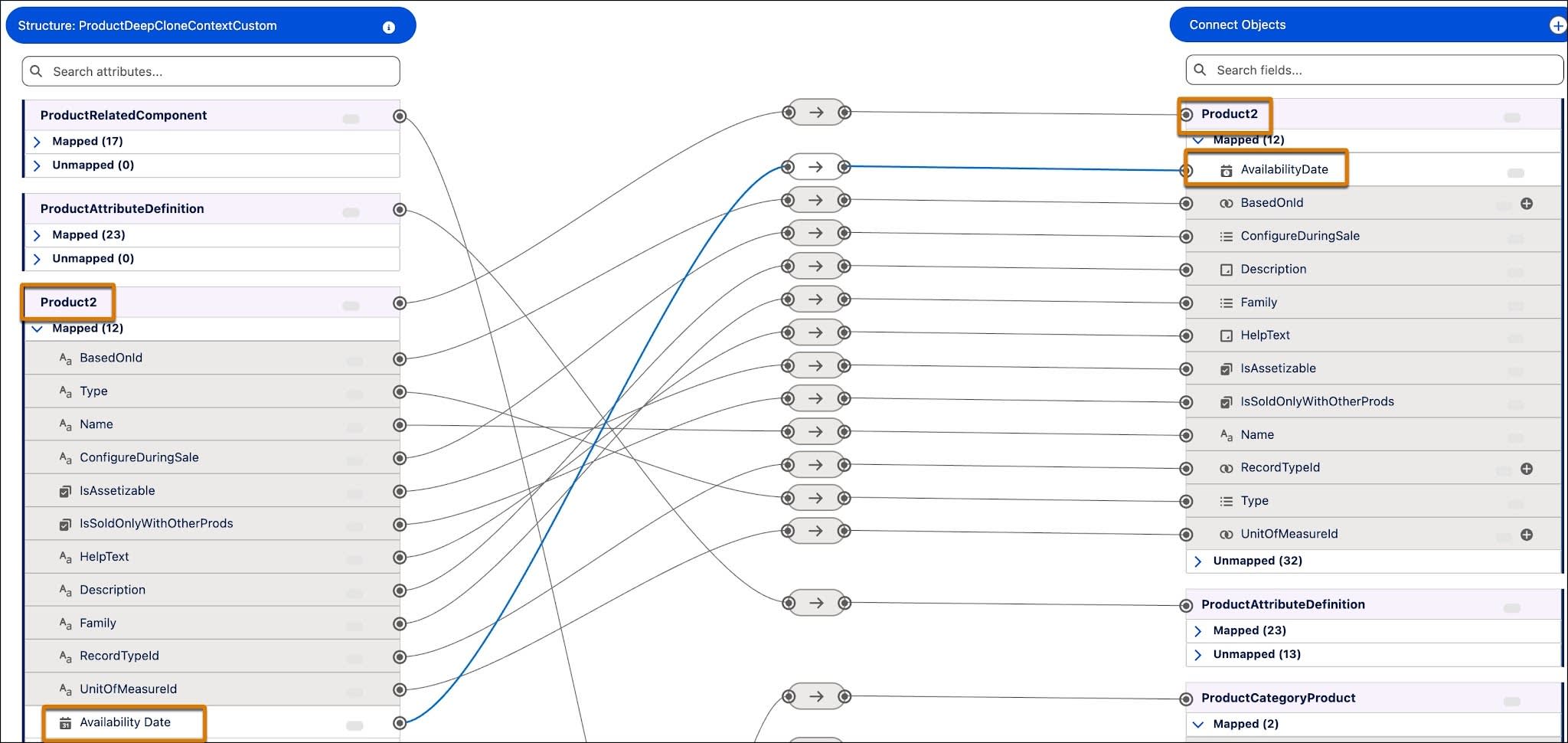 The map custom attribute in context definition.