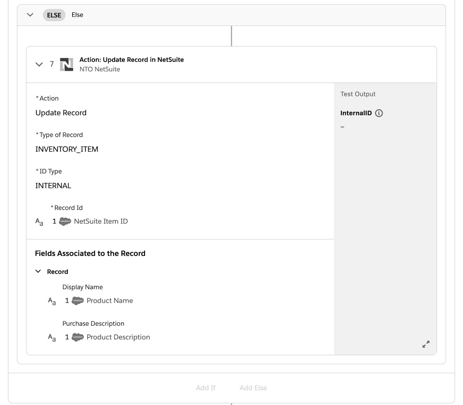 Tested flow showing Else branch of If/Else block and no green check mark on step 7 in Else branch.
