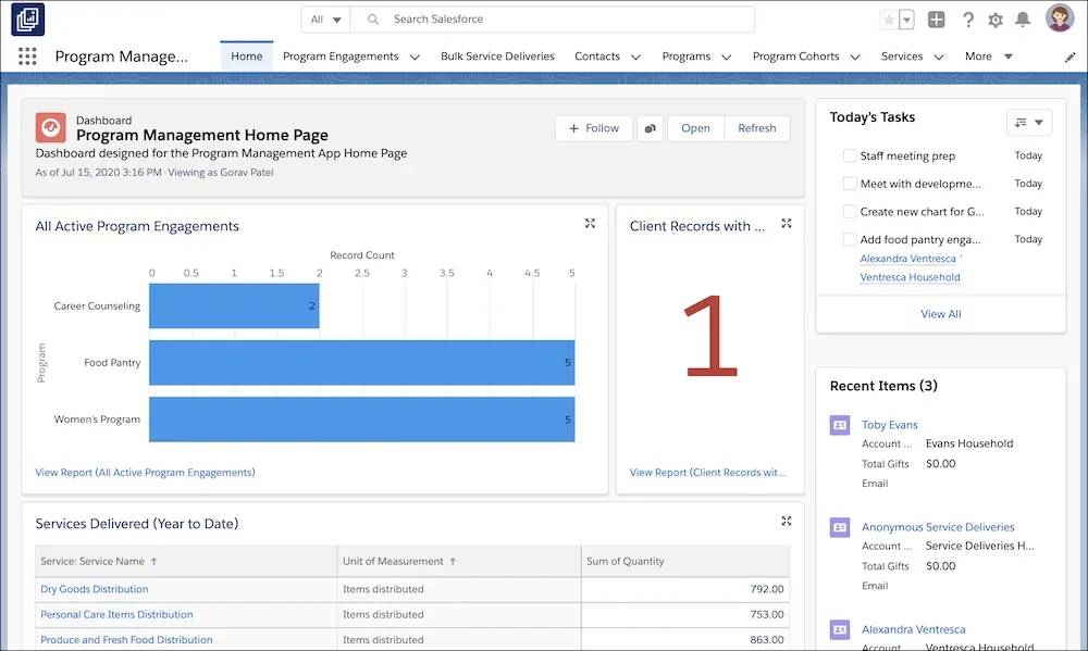 La page Accueil de l’application Gestion de programme