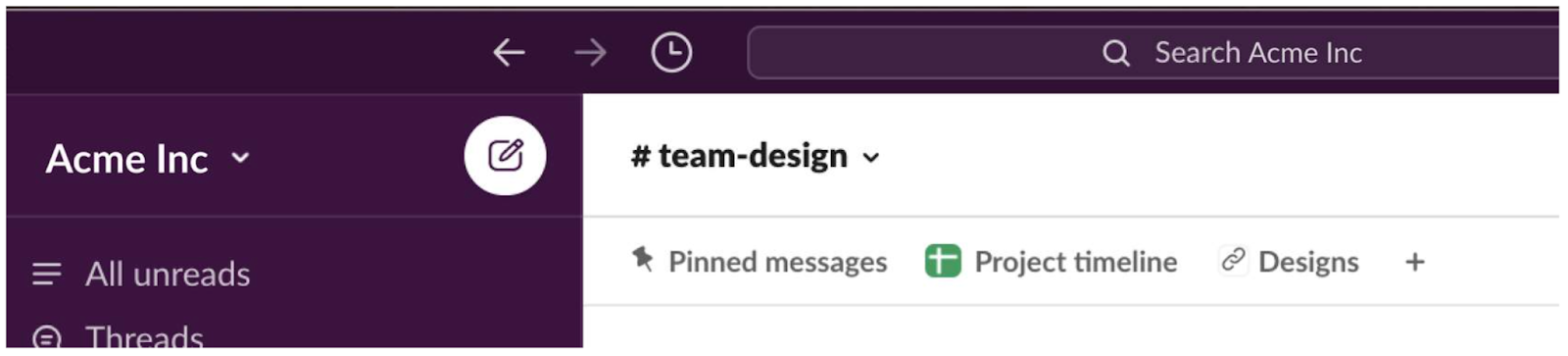 Image showing the #team-design channel and Pinned messages.