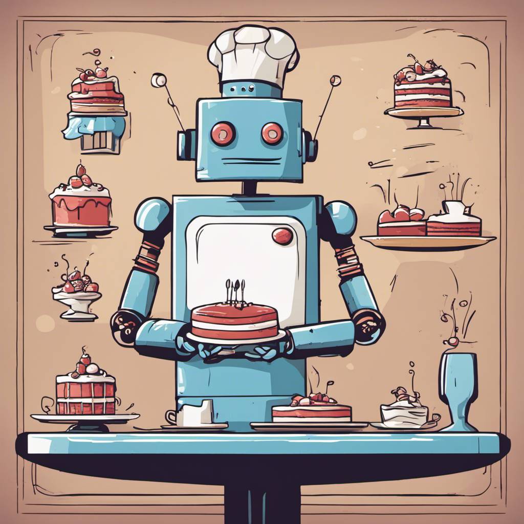 robot baker holding a cake