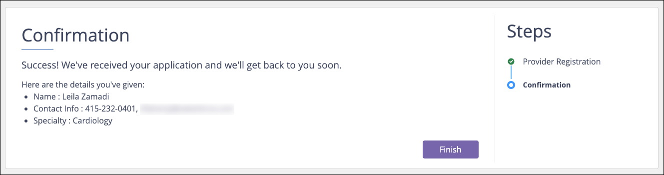 Confirmation screen for Dr. Zamadi’s registration