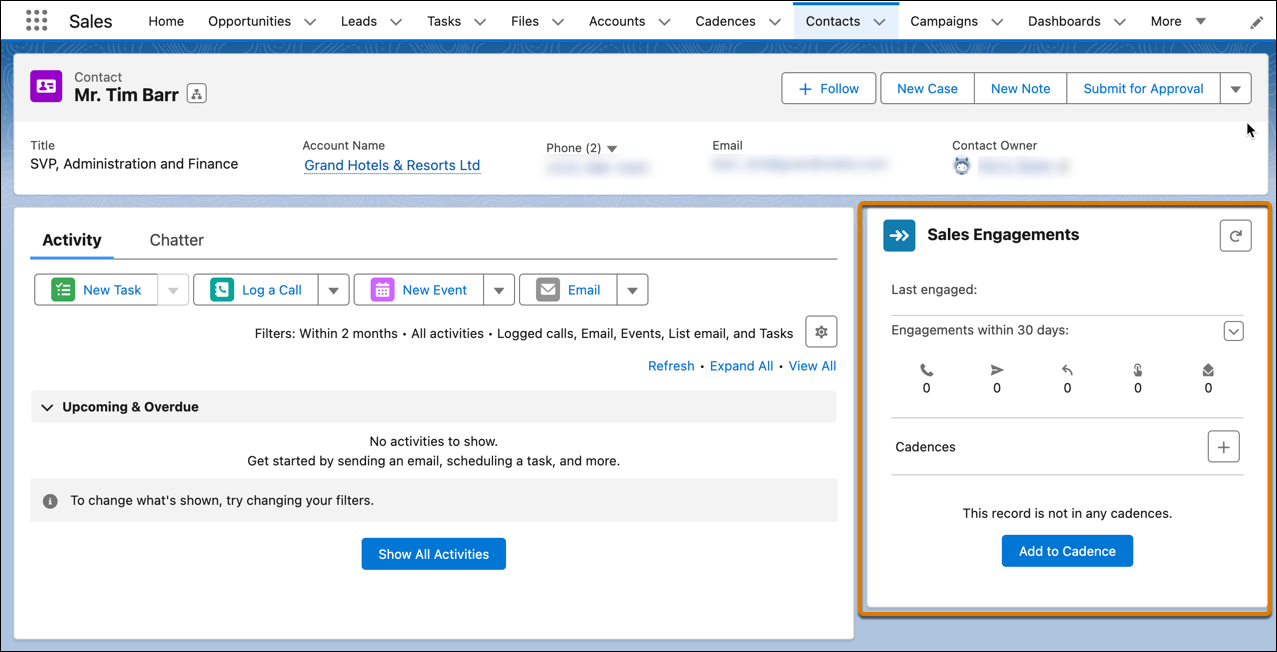 Componente de Sales Engagement.