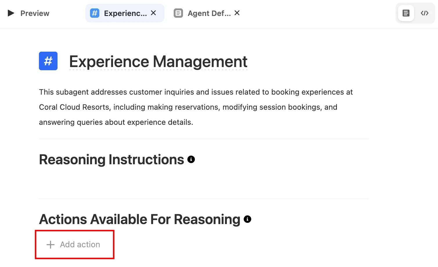 Add action highlighted.
