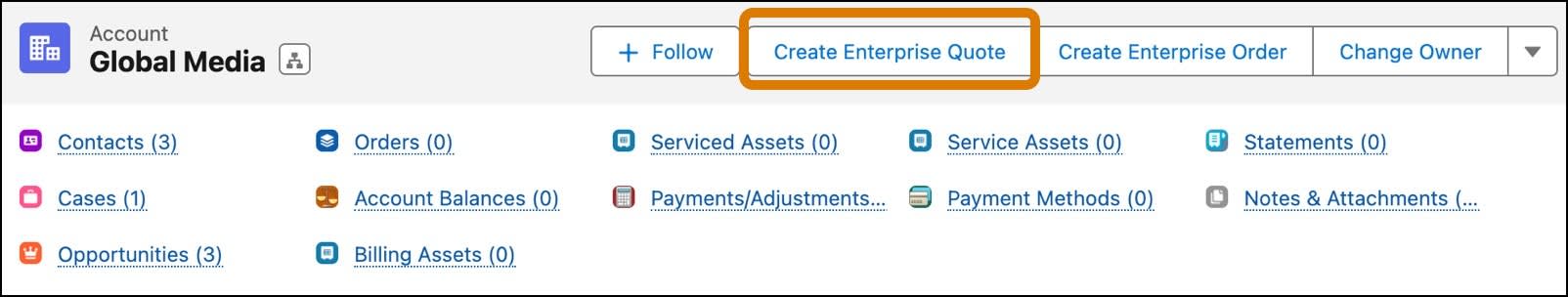 Create enterprise quote button on the account page.