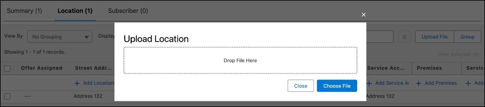 エンタープライズ見積にロケーションの詳細をアップロードするファイルを選択する。