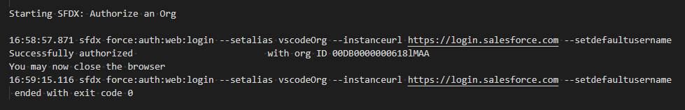 Successfully authorized USER with org ID; you may now close the browser