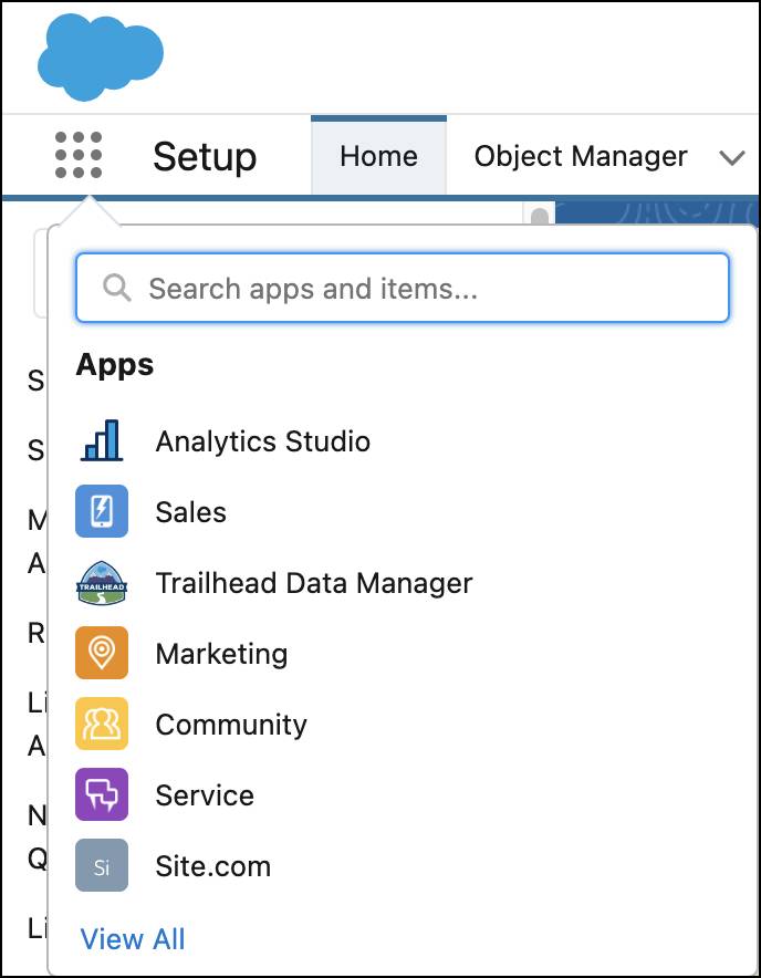 El Iniciador de aplicación con el vínculo de Analytics Studio