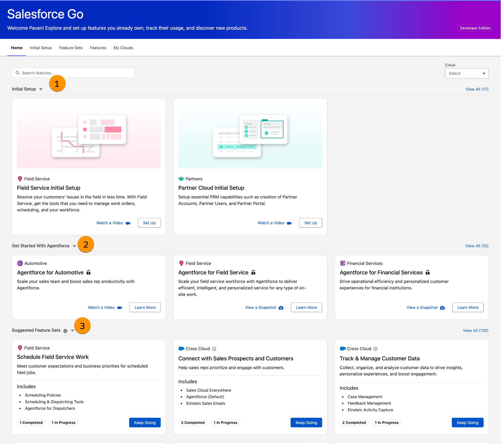Salesforce Go page with the Home tab selected and highlighted.