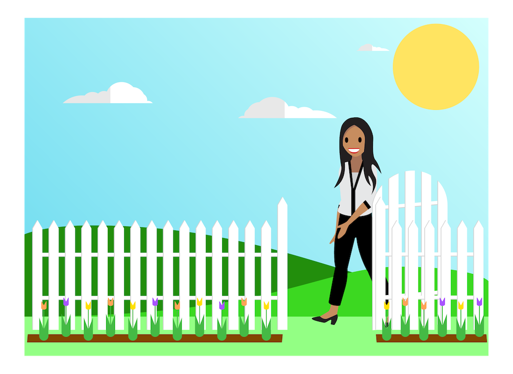 A Salesforcelandian walking through an open gate.