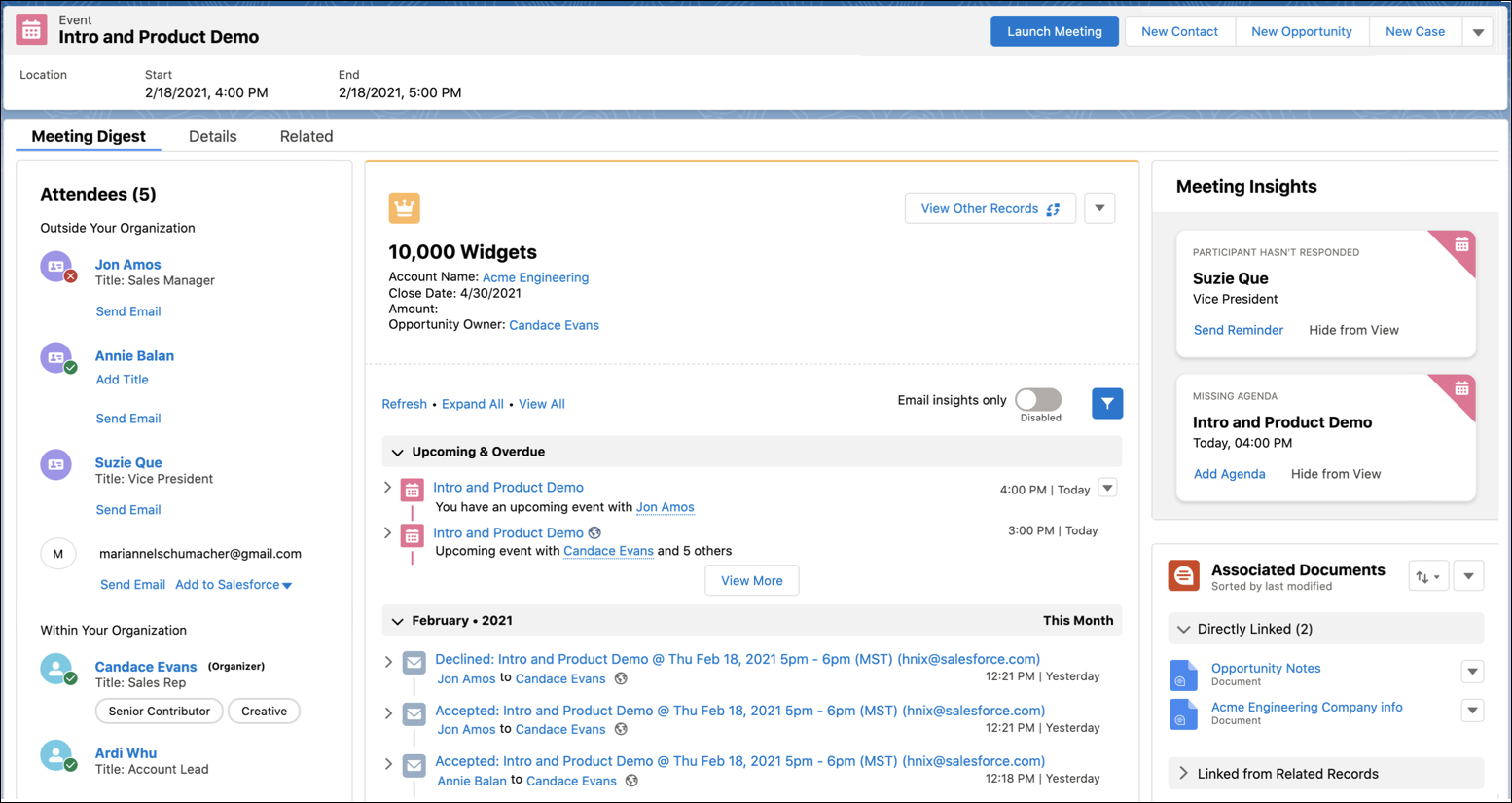 The Meeting Digest tab in the event record