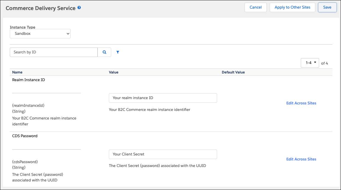 Adding values to site custom preferences via the newly created Commerce Delivery Service attribute group.