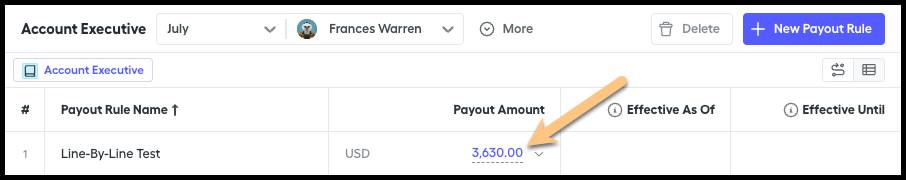 The Account Executive page in Spiff showing where to click to add the payout calculation.