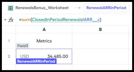 Worksheet calculation for sum of the ARR for all qualifying deals in the period.
