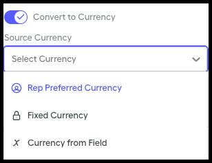 Options available when Convert to Currency is on.
