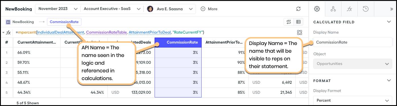 The API and Display Names match when a calculation is created.
